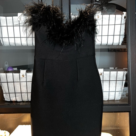 Modphy Strapless Feather Fuzzy Bodycon Dress - Picture 3 of 3